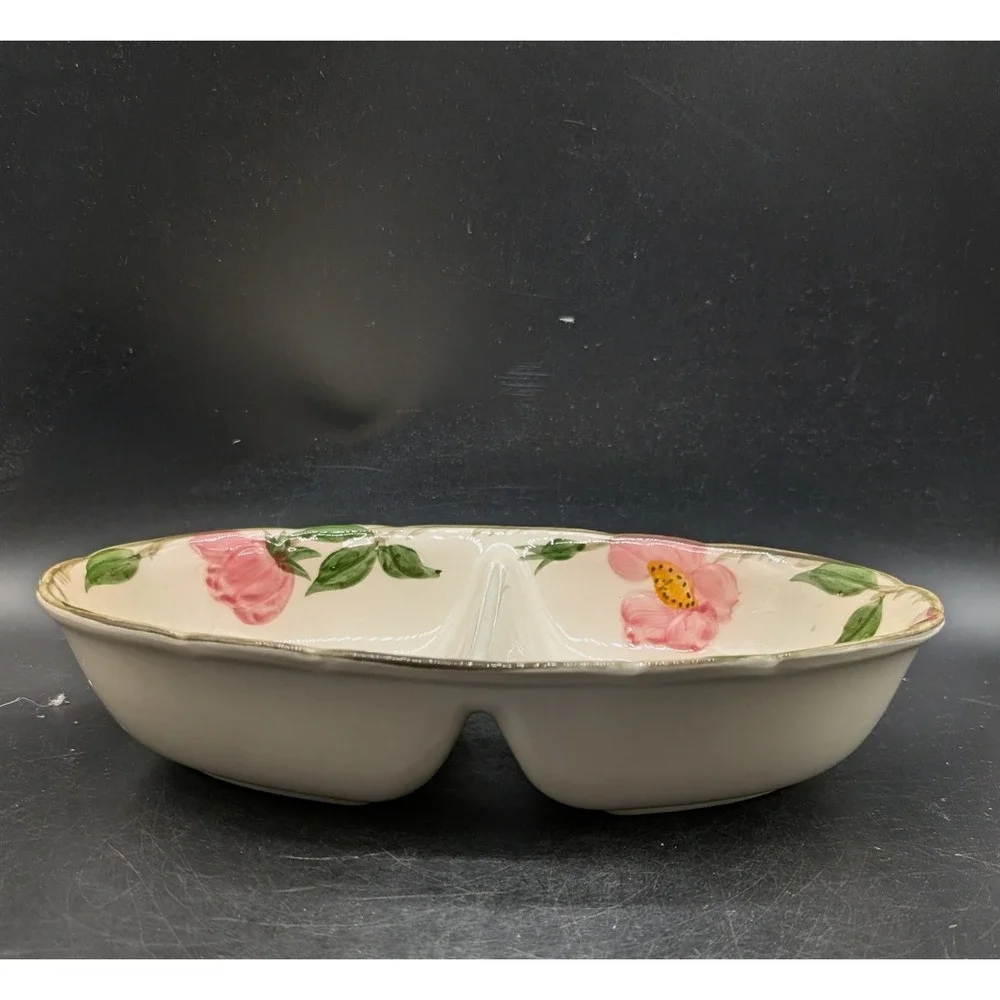 Franciscan Desert Rose Divided Vegetable Bowl Oval Pink Floral Earthenware USA